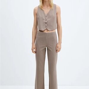 MANGO Women's Tan Striped Vest and Trousers Set XS